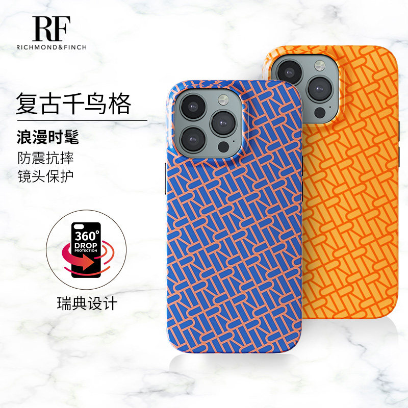 richmondfinch新品复古千鸟格适用苹果iphone13promax手机壳13女