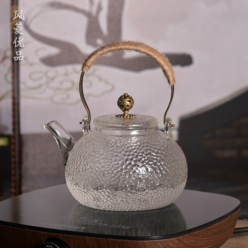 风菱优品日式耐高温玻璃煮茶器家用电陶炉用烧水壶铜把玻璃提梁壶