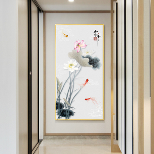 玄关装饰画招财风水进门挂画竖版走廊过道尽头玄幻入门新中式壁画