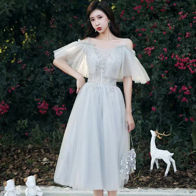 伴娘服2020新款夏季韓版灰色中長款顯瘦姐妹團禮服連衣裙仙氣質女在類目 女裝/女士精品, 婚紗/旗袍/禮服, 禮服/晚裝中 - 來自Buy2taobao.com提供專業的淘寶代購服務