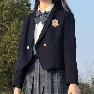 春秋季西服女生日系dk西装短款学院风黑色外套长袖学生装小个子潮