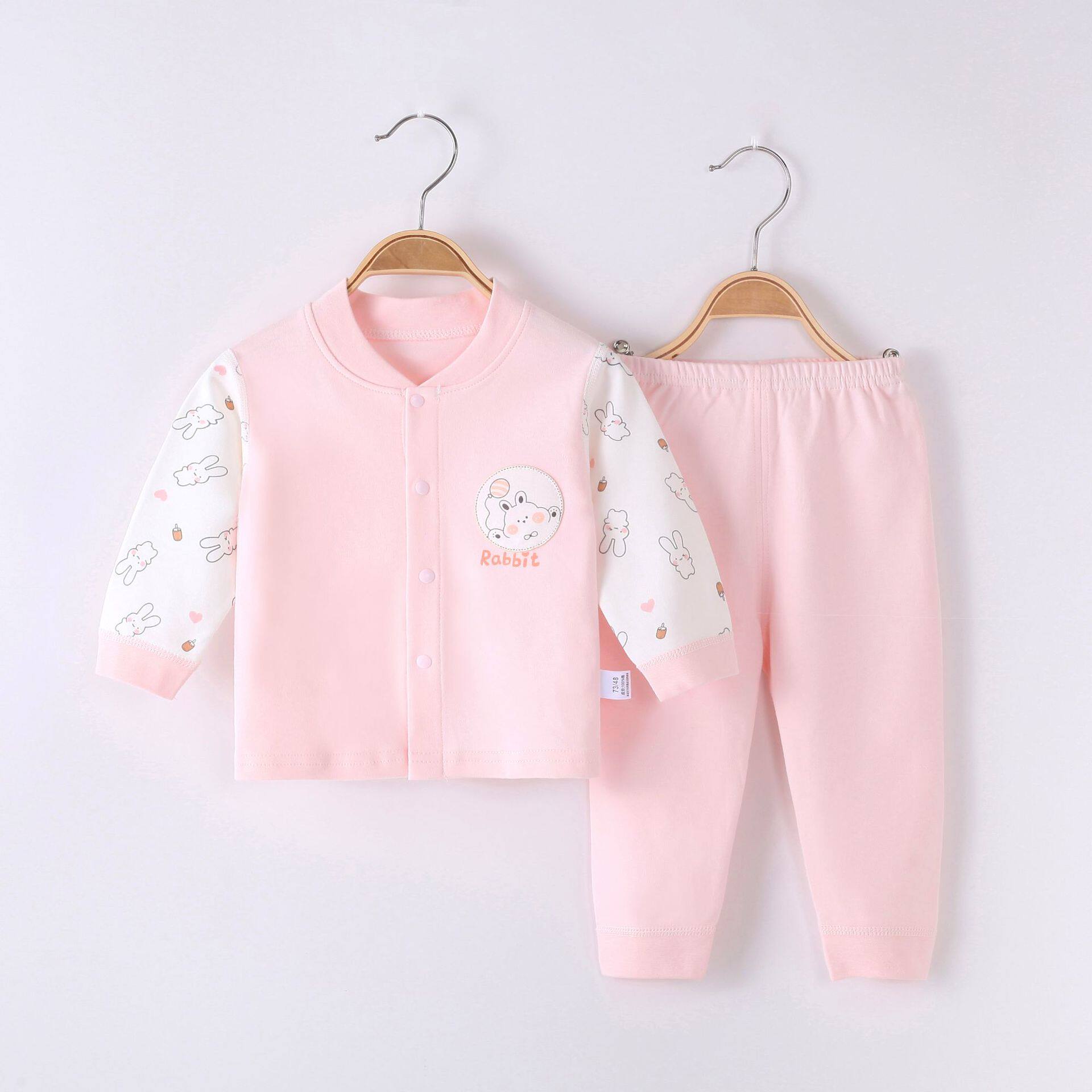 俏乐虎秋季纯棉软萌女宝宝秋衣秋裤开衫两用裆两件套婴幼儿套装