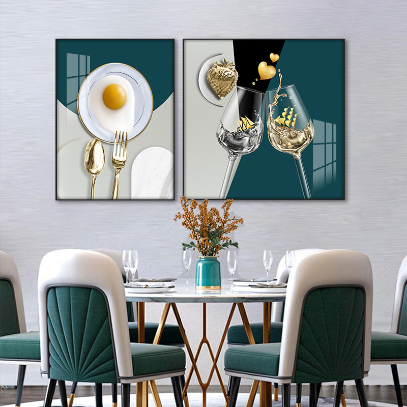 现代轻奢餐厅晶瓷镶钻画创意酒杯二联画3d立体高档装饰挂画定做