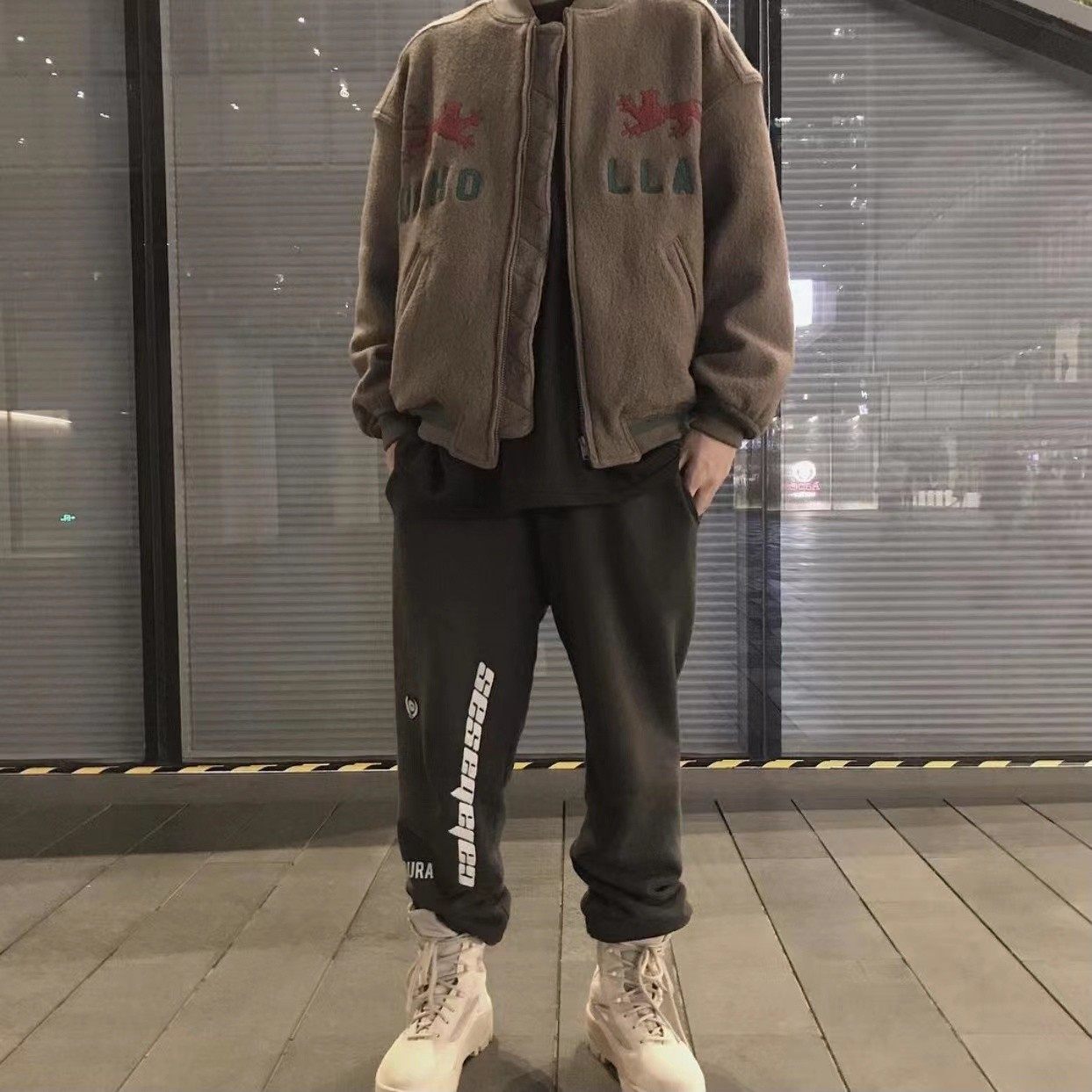 season5侃爷同款夹克羊毛呢刺绣宽松复古夹棉外套kanye高街棒球服