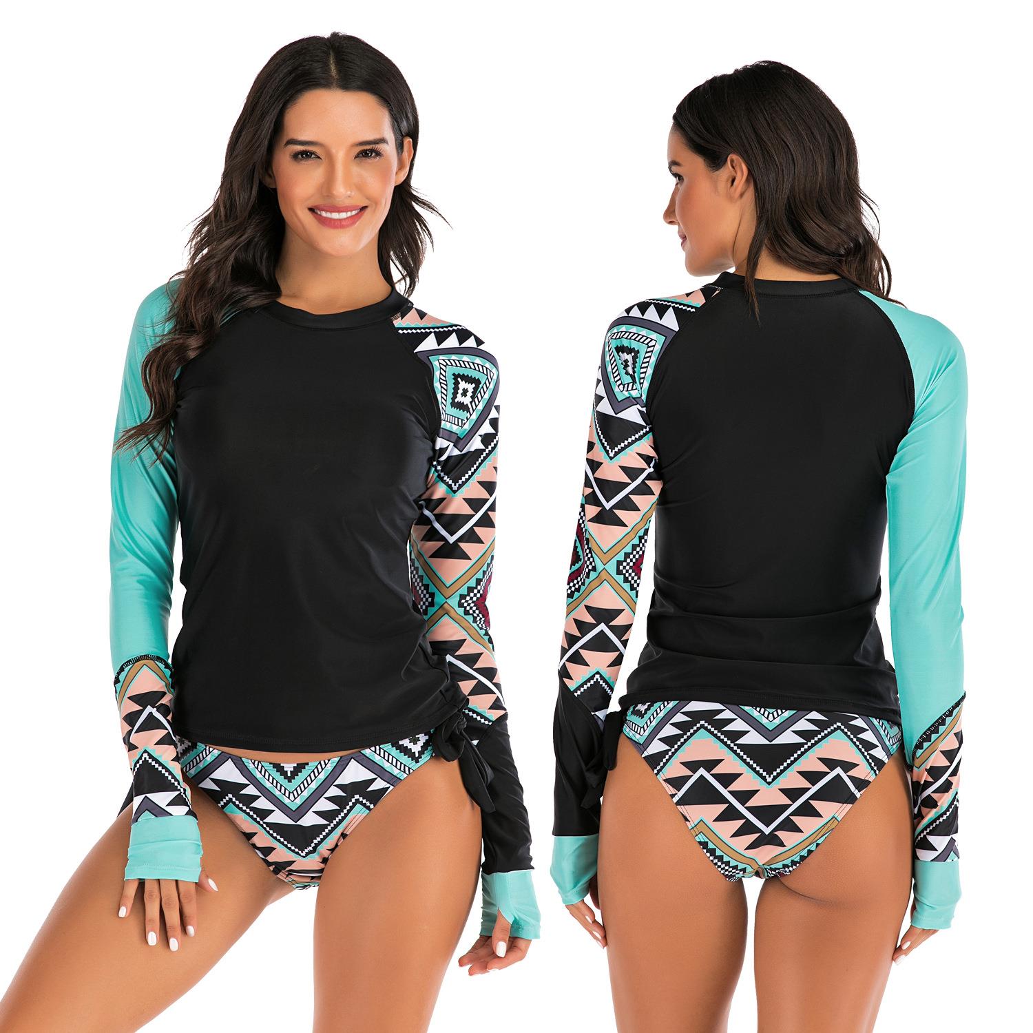 Women Long Sleeves Rash Guard Athletic Swim Sets Swimsuit