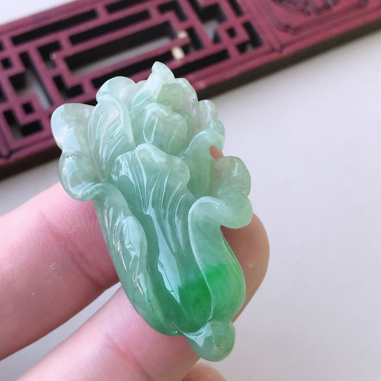 假一罚三 阳绿 糯种立体白菜老坑a货翡翠吊坠 送证包a