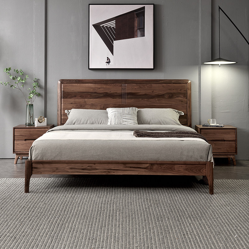 北美进口黑胡桃实木床主卧双人18米北欧现代简约实木床轻奢婚床