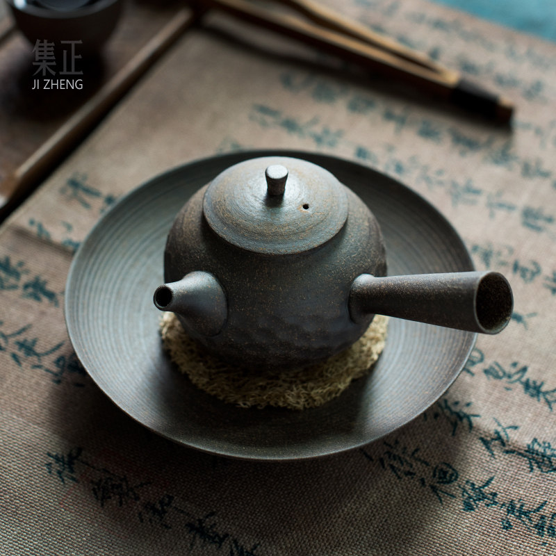 集正无釉原陶侧把壶质朴粗陶复古干泡急须壶岩泥老茶茶壶250ml