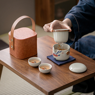 柿柿如意便携式旅行茶具泡茶壶茶水分离过滤茶杯户外小型2人茶具