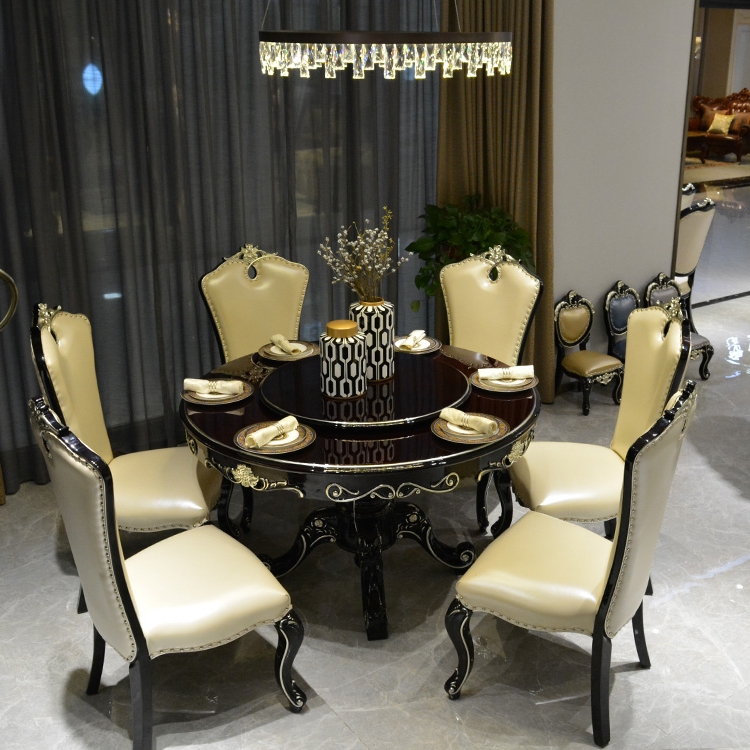 European style dining table and chair combination All solid wood turntable table Ebony Piano paint villa Luxurious tablein the Residential furniture , Tables , Dining table category - from Buy2taobao.com to provide professional Taobao agent buy service