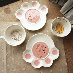 可爱猫咪陶瓷杯儿童牛奶马克杯早餐杯碟套装创意咖啡杯卡通水杯