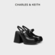 CHARLES&KEITH24夏新款CK1-60361514方头粗高跟一字带玛丽珍凉鞋