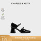 CHARLES&KEITH24春新款CK1-60361494法式粗跟方头一字带玛丽珍鞋