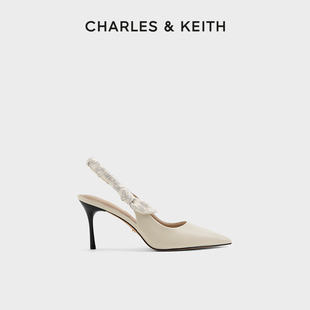 CHARLES&KEITH24春新款SL1-60280458法式真皮尖头细高跟包头凉鞋