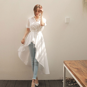 2022 spring new Korean style fashionable temperament elegant thin lace up swallowtail shirt dress