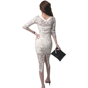 Elegant slim round neck sexy lace bottomed dress