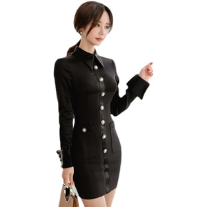 Fashion temperament elegant slim sexy hip wrap long sleeve commuter dress