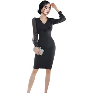 New Korean style fashionable temperament elegant slim sexy V-neck commuter dress