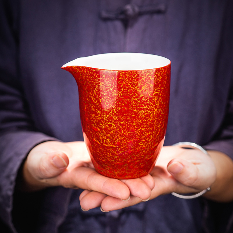 林晓伟 漆器茶具 德化白瓷手工犀皮公道杯大漆家用中式茶海公杯