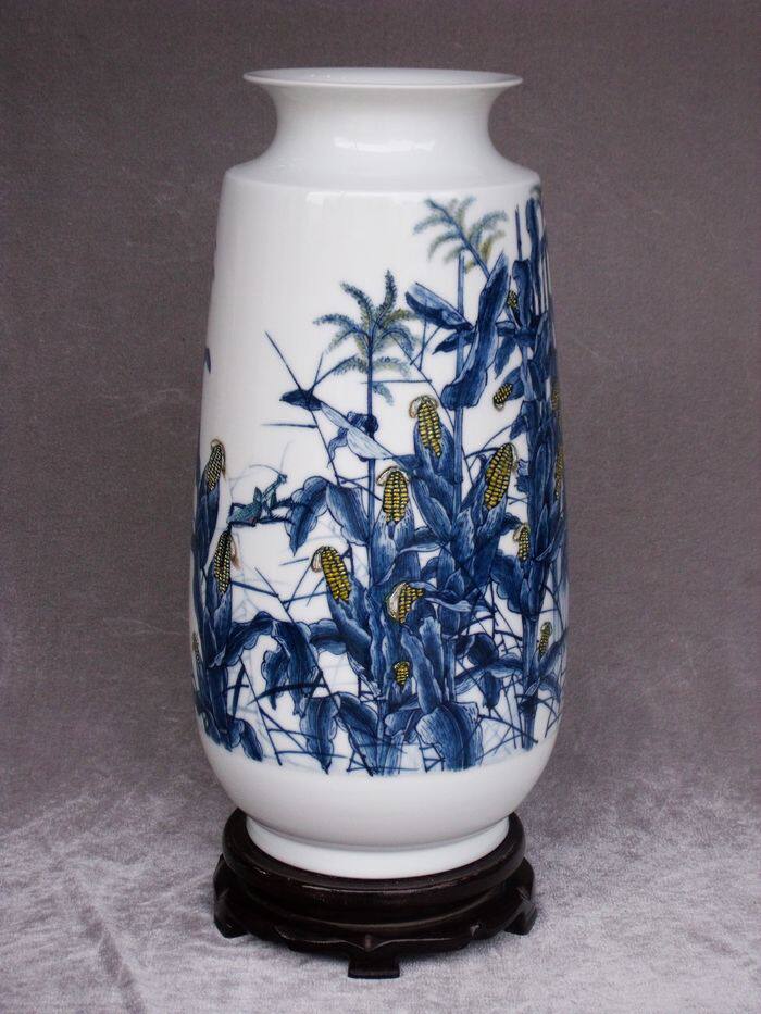 景德镇陶瓷名人花瓶手绘居家装饰名家颜色釉陶瓷花瓶登高图