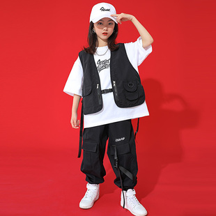 儿童街舞潮服套装男童嘻哈童装潮牌帅气马甲夏季hiphop演出服女童