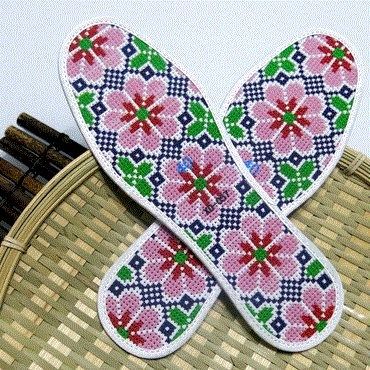 十字绣鞋垫 100%纯棉布_包邮纯棉100%精准印花十字绣鞋垫格子布面手工