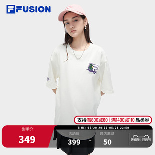 FILA FUSION斐乐潮牌情侣运动短袖t恤男2024夏季新款纯棉短t女