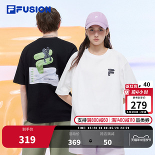 FILA FUSION斐乐潮牌情侣短袖女2024夏季新款纯棉运动男款宽松T恤