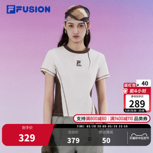 FILA FUSION斐乐潮牌运动t恤女2024夏季新款修身透气美式短袖t恤