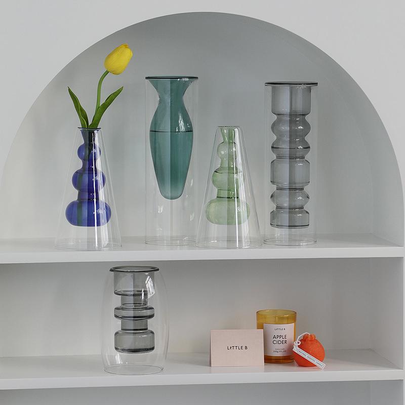 创意北欧艺术玻璃花瓶摆件客厅插花桌面水养鲜花花器套组极简风小