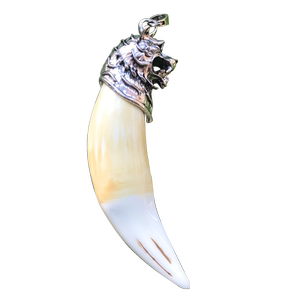 龙渡仿老虎牙吊坠真虎牙西藏配饰藏银套男士纯手工项链佛珠古文玩