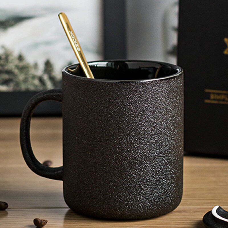 ezicok办公杯陶瓷日式马克杯带盖勺高档咖啡杯男水杯简约礼物杯子