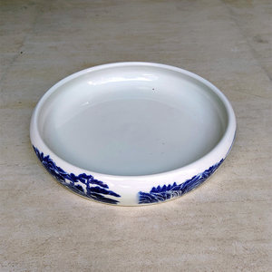 景德镇青花瓷假山吸水石盆景盆陶瓷造景无孔接水盆圆形上水盆包邮