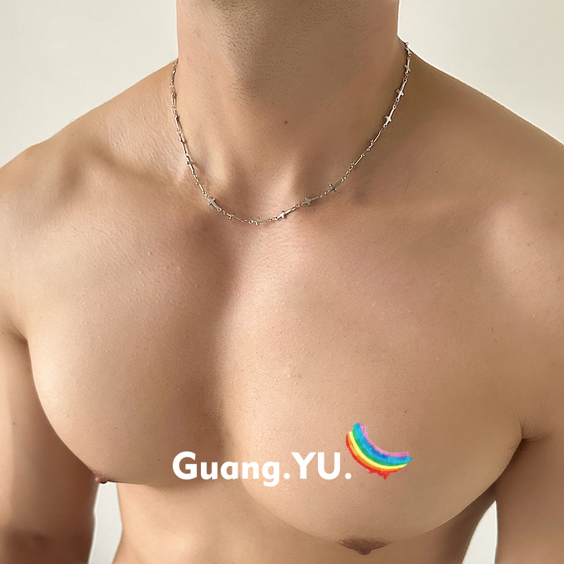 GuangYu简约拼接十字架项链男