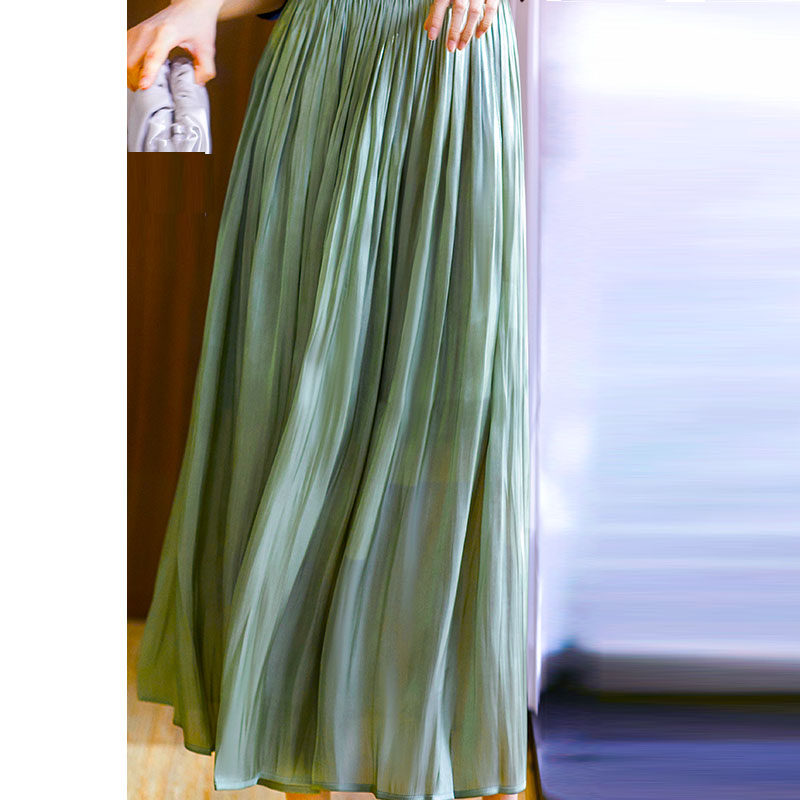 醋酸真丝高腰百搭显瘦顺滑坠感褶皱半身裙丝质绸缎百褶大摆裙半裙