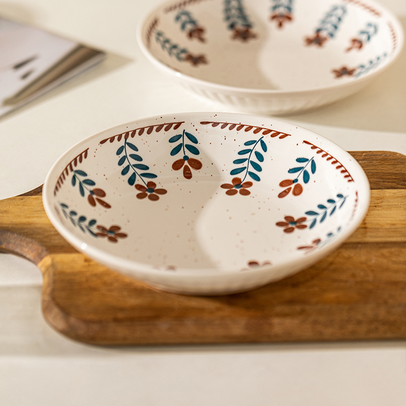 摩登主妇复古陶瓷碗盘子日式餐具汤碗方盘圆盘家用高级感深盘饭碗