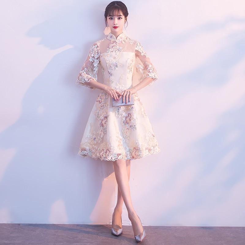 Bought in Japan Evening dress 2019 new pattern Chinese style Improvement Stand collar cheongsam banquet full dress Bridesmaid Dresses Autumn and winter Long sleevein the Women's clothing/Boutique , Wedding/Cheongsam/Formal dress , Formal dress/Evening category - from Buy2taobao.com to provide professional Taobao agent buy service