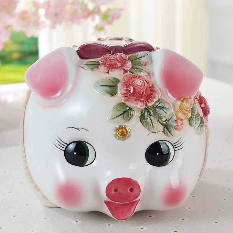 富贵猪储钱罐可爱儿童房间装饰品生日创意礼物客厅招财陶瓷摆件
