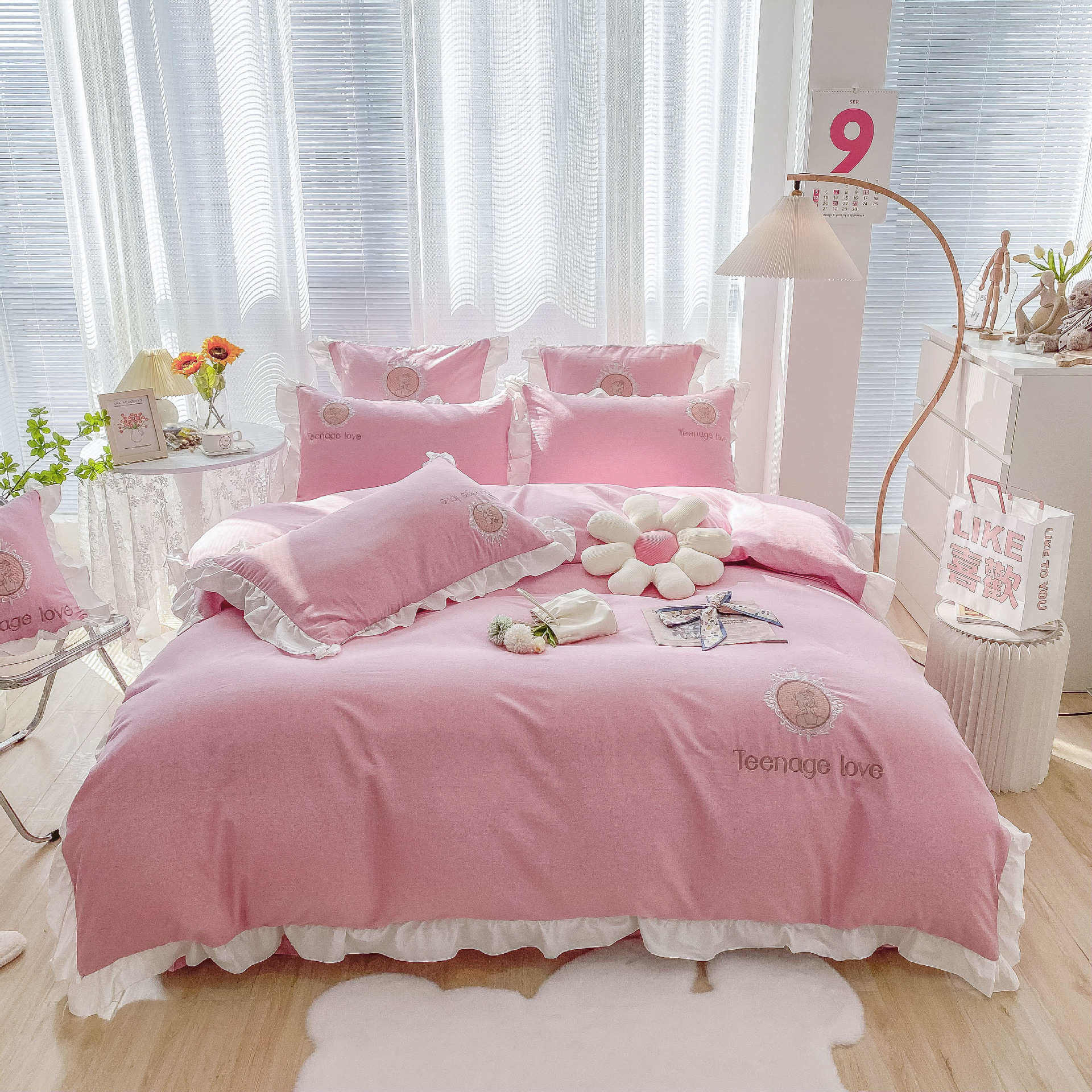 高档品牌轻奢加厚磨毛纯棉四件套100全棉公主风被套床笠款秋冬季