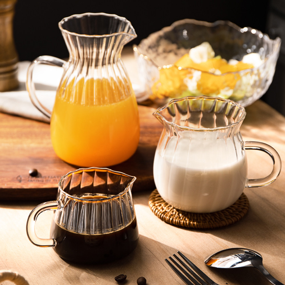 半房迷你奶壶尖嘴小奶罐浓缩咖啡玻璃奶盅带把倒牛奶壶糖浆加奶杯