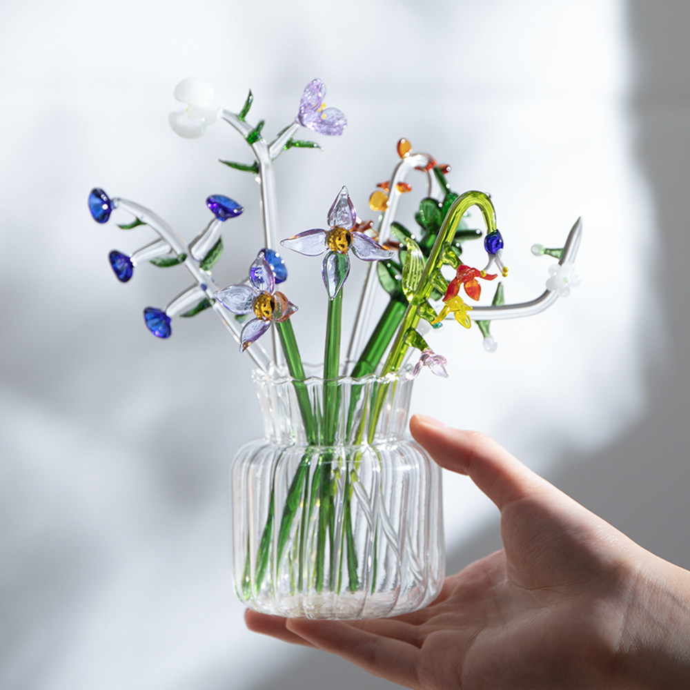 半房 日式玻璃花摆件办公室桌面摆件饰品diy手工工艺品装饰小花束