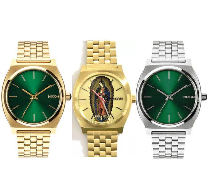 尼克松nixon森圣母玛利亚男中性石英钢带小金表银金绿色手表a045