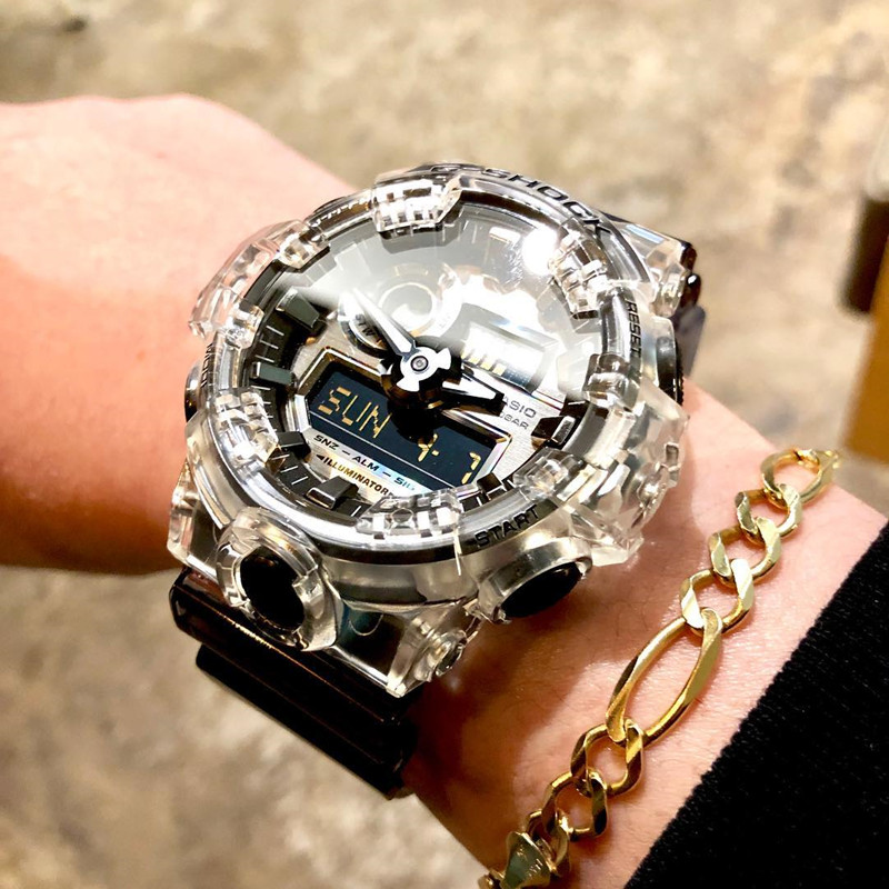 正品Casio卡西欧骷髅半透明树脂冰韧男女手表GA700SK-1A G-SHOCK