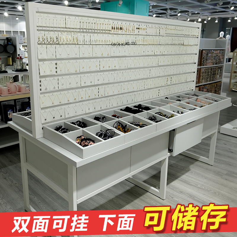 名创精品店小饰品挂钩货架 十元店耳钉耳环中岛双面首饰柜展示架