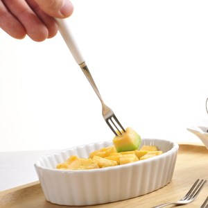 不锈钢水果叉蛋糕叉小叉子签陶瓷手柄家用套装点心甜品儿童宝宝