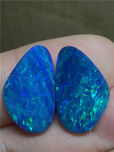 蓝绿彩澳大利亚欧泊裸石l11双层欧泊耳坠配对澳宝石吊坠欧泊石