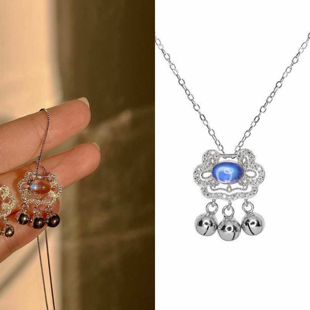 平安如意锁s925纯银项链女韩版简约气质月光石锁骨链2020年新款潮