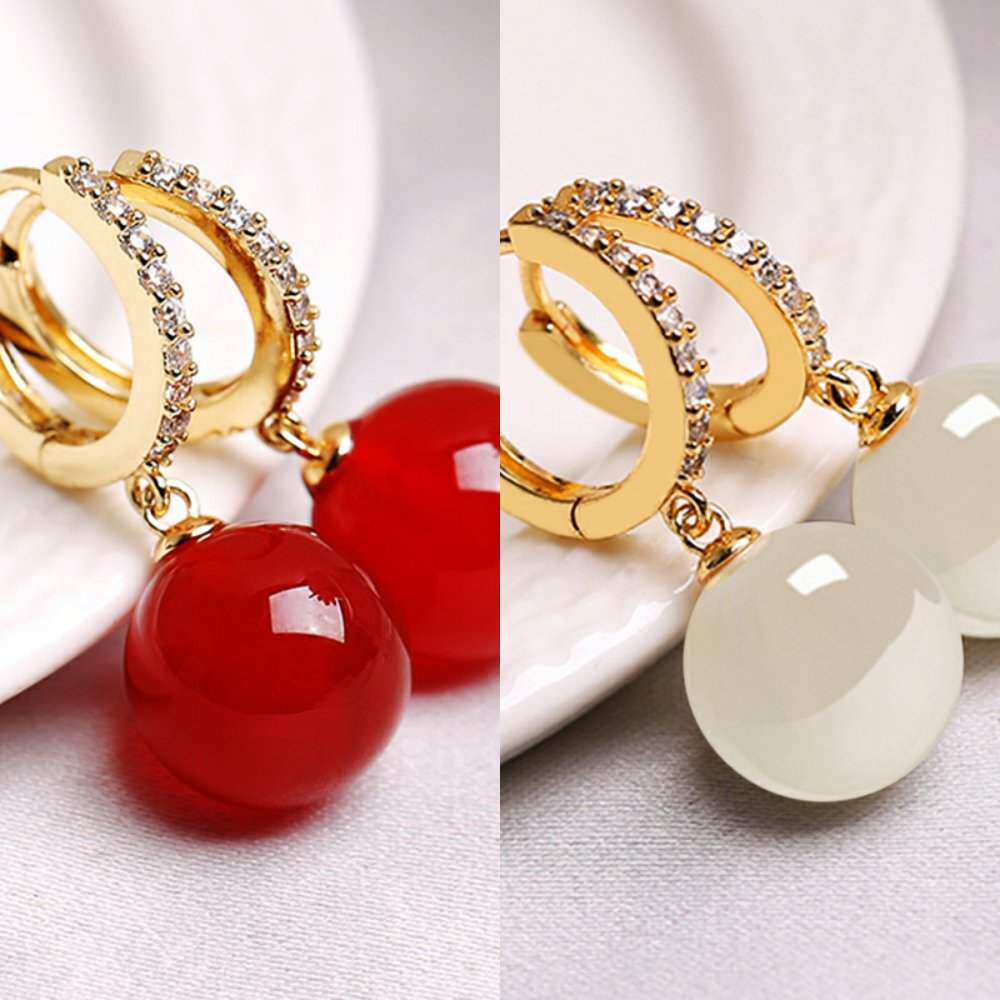 天然红色玛瑙耳坠925纯银珍珠耳环女2020新款爆款圈圈耳扣饰品