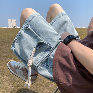 美式工装牛仔短裤女夏季薄款高腰大码胖宽松显瘦阔腿五分裤中裤