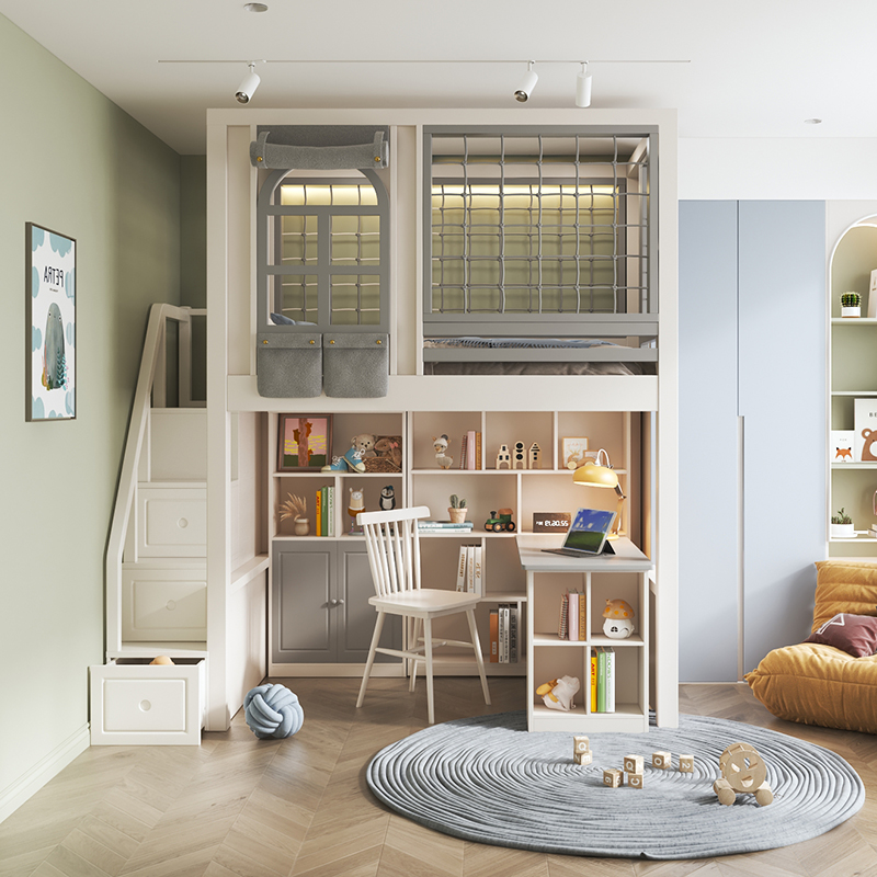 儿童房公主树屋实木上床下书桌一体式上下床带衣柜组合双层高低床
